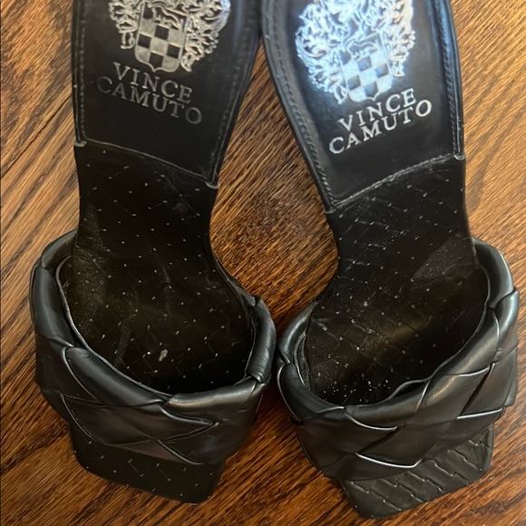 Vince Camuto Black Leather Mules with Woven Design - Picture 3 of 4